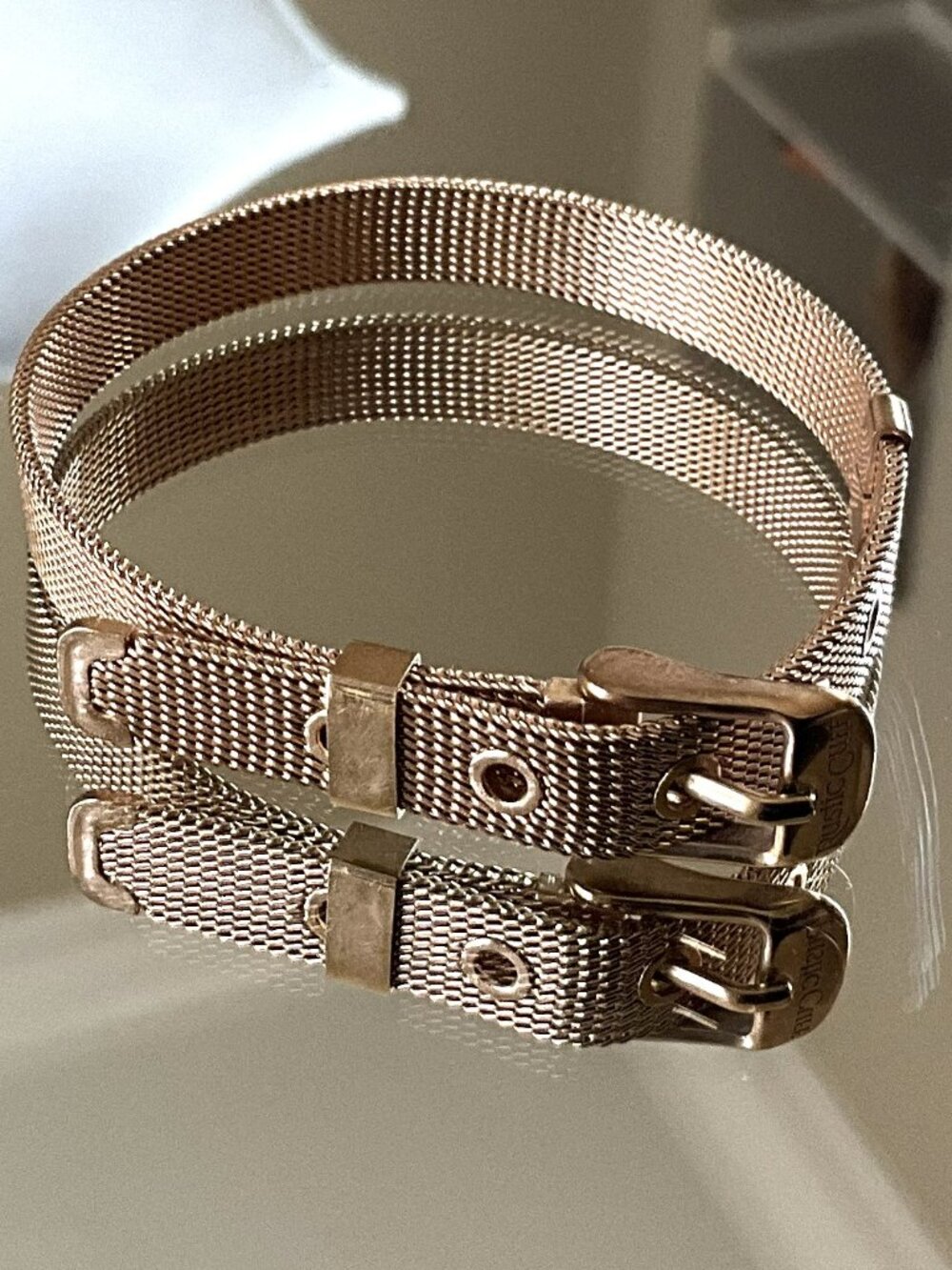 Rustic Cuff Stainless RoseGold Mesh Belt Buckle Bracelet